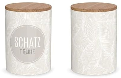 Rungassi Frischhaltedose Vorratsbehälter Keksdose Vorratsdose 1L Keramik Thema: Entspannung (Schatztruhe - Beige)