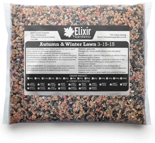 Elixir Gardens Seasonal Lawn Fertilisers for Turf & Grass | Autumn & Winter Granular Feed | 3-15-15 + trace Elements | Treats 100 Sq. Meters