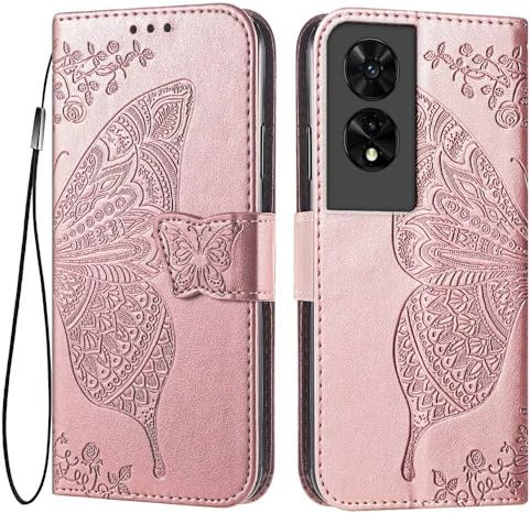 EASSGU Custodia per TCL 505 (6.75 Inches) Flip Folio Cover Magnetica per Telefono in Pelle con 3 Slot per Schede 1 Portafoglio, Case - Oro rosa