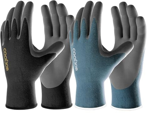 COOLJOB 2 Paar Gartenhandschuhe für Damen Herren, Nitrile Arbeitshandschuhe mit Touchscreen-Fingern, Rutschfeste Beschichtung Passt für Arbeiten im Freien, Gartenarbeit, Mechanik (Größe 8/M)