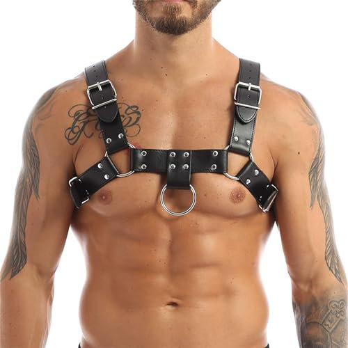 WUUDOA Harness Männer Leder, Men's Gay Chest Harness Verstellbarer, Body Brust Herren, Punk Gothic Geschirr, Sex Bandage Herren, Sexy Cosplay Party Kostüme, Sex Männer Dessous Sexy Set