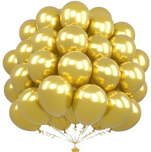 Unisun Metallische Goldballons, 50 Stück 12 Zoll Chromgoldballons, Latexgoldballons Für Frauen, Männer Jungen Geburtstagsfeier Babyparty Hochzeit Verlobung Abschlussfeier Jahrestag Dekorationen