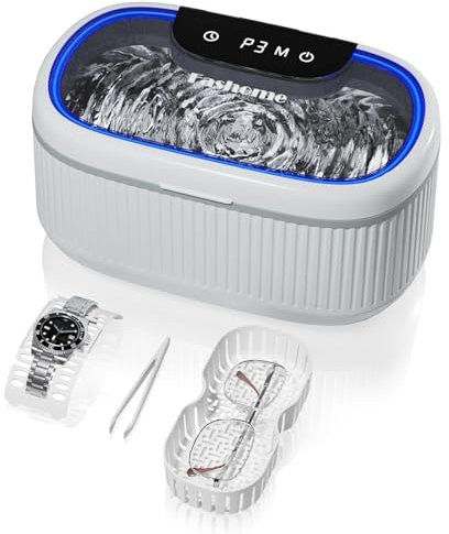 Fashome Ultraschallreinigungsgerät 45000Hz, Brillenreinigungsgerät 500ml Ultraschallreiniger mit 5 Zeiteinstellungen, 3 Leistungsstufen und Digitalanzeige,für Brillen, Schmuck, Uhren, Münzen