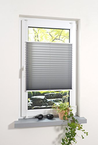 Liedeco® Plissee verspannt mit Klemmträger; 85 x 130 cm grau (BxH); lichtdurchlässig blickdicht stufenlos verstellbar; leichte Montage ohne Bohren; Klemmen am Fenster; KlemmfixPlissee als Sonnenschutz