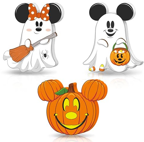 Halloween 3D Mouse Shaped Wooden Table Signs 3pcs，3D Cute halloween Pumpkin Ghost Witch Broom Wooden Tiered Tray Decor Table Sign，Tabletop Decor for Home Tiered Tray Table Shelf Decor