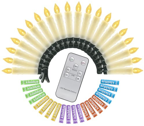 kisidus Weihnachtsbaumkerzen 20 LED Inkl. Batterien Kabellos, LED Weihnachtsbaum Kerzen mit Fernbedienung,Christmaskerzen mit Timer, Warmweiß