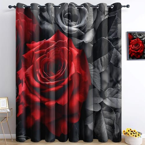 XCQHZYQ Tende Oscuranti per Interni 2 Pezzi 140x245 cm (LxA), Rose Red And Gray Tenda Coprente per Soggiorno, Termiche Isolanti Tendaggi per Interno con Anelli Finestra per Camera da Letto Salotto