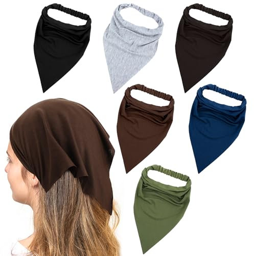 AOZUO 6er Pack Dreieck Kopftücher Damen, Kopftuch Damen Sommer, Haarschal Stirnbänder, elastisches Boho Dreiecks Bandana, rutschfestes Kopftuch, einfarbiges Haartuch für Reisen und Partys