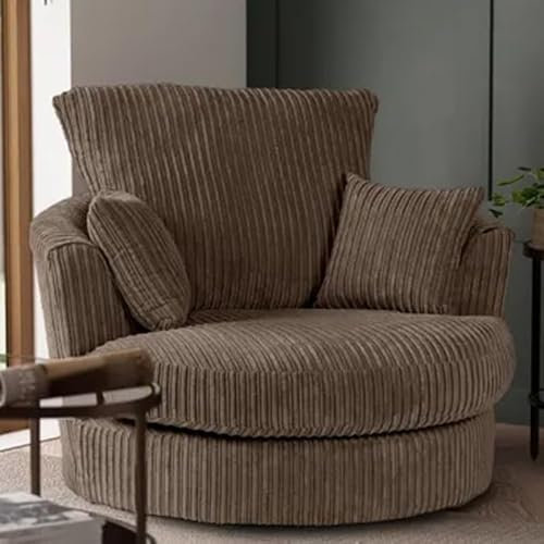 SQUAREBOXX Ultra-Soft Swivel Lennox Chair, Jumbo Cord Fabric, Deep-Set Back Cushion, 2 Scatter Cushions (Coffee)