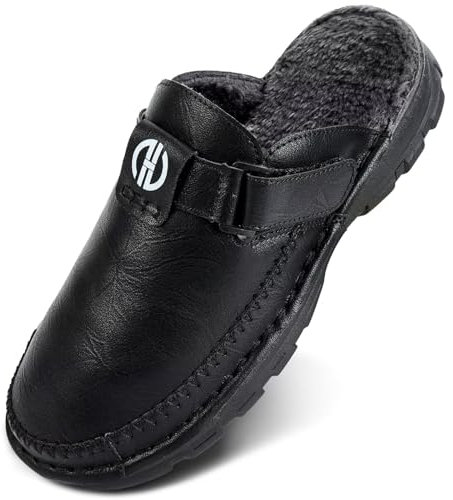 GURGER Pantofole Uomo Pelle Invernali Zoccoli e Sabot Calde Ciabatte da Casa Nero 42 43