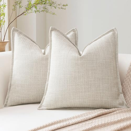 Artscope 2er Set Kissenbezüge Einfarbig Wurfkissenbezug Leinen Kissenbezug 50x50 cm Moderne Kissenhülle Dekokissen Sofakissen für Wohnzimmer Schlafzimmer Zuhause Dekor Beige