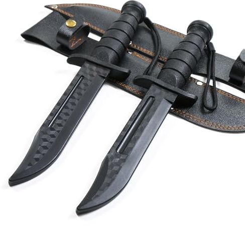 RTCT Polypropylene Training Daggers Leatherneck S/F Trainer (2 Pack) Black Plastic Blade Lightweight Self Defense Safe Easy Fun Cosplay Combat Military Martial Arts Knife Sheath Included
