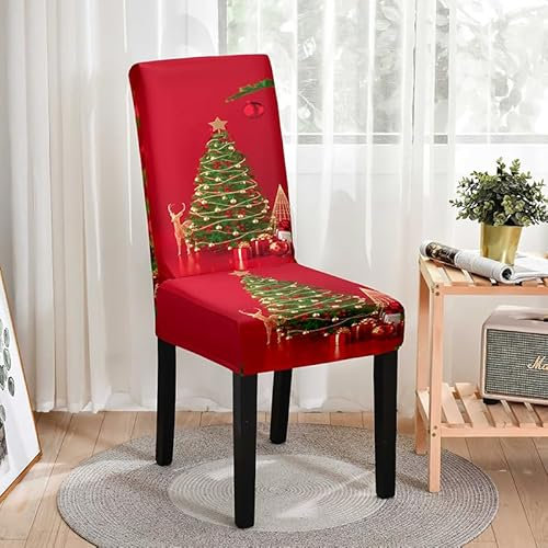 Stuhlhussen Rentier Weihnachtsbaum Stuhlbezug Stretch Stuhlüberzüge,Waschbarer Polyester Hussen Für Stühle Universal, Abnehmbarer Stühle Schutz Dekoration,Stuhlhussen Schwingstühle