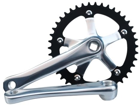 QUYCOIU Vierkantkonus Kurbelgarnitur 165mm Rennrad Singlespeed Kettenradgarnitur 130BCD 44T Kettenblatt Rund Faltrad Kurbelarm-Set Kompatibel Mit 10 11Gang Aluminium-Legierung(Silver)