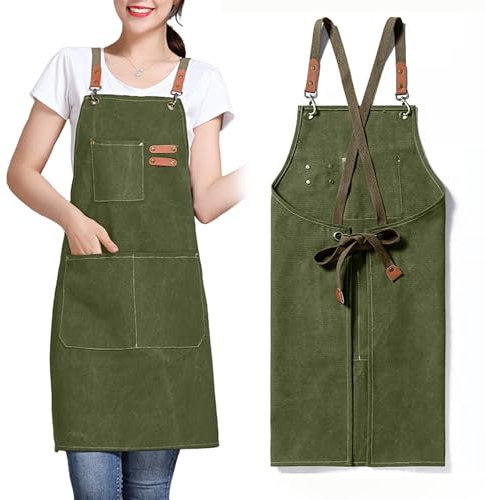 GHKLNY Delantales unisex con bolsillos grandes, lona de algodón con espalda cruzada, resistente, ajustable, talla de niños a adultos, Verde militar, Kid