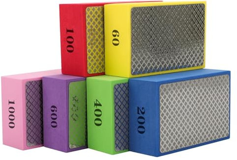 Linkstyle 6PCS Diamant Handpolierpads, Diamant Schleifpads, Schleifblock mit Schaumrücken für Glas, Fliesen 60# 100# 200# 400# 600# 1000#