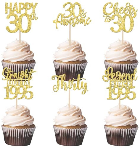 SYKYCTCY 24 Pack Happy 30th Birthday Cupcake Toppers Glitter Thirty Straight Outta 1995 Legend Since 1995 Cupcake Picks for Cheers to 30 Years 30th Birthday Wedding Party Decoration Supplies