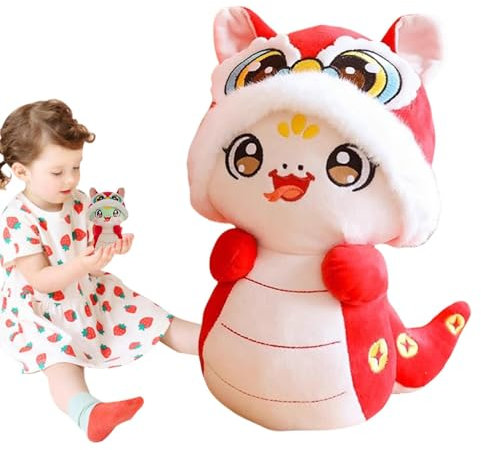 Animaux en peluche de serpent chinois, peluche de l'année du serpent - Danse Lion Chapeau Serpent Peluche Porte-clés Charme,Décorations du nouvel an de l'année du serpent, pendentif porte-clés de joue