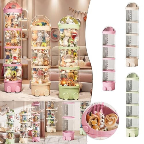 Bouasgh Kuscheltier Zoo, Stofftier-Aufbewahrungsröhre, Transparenter Spielzeug-Organizer, PET-transparenter Stofftier-Zoo-Organizer, Großer Puppen-Display-Eimer Mit Deckel (Grün, 4 Schichten)