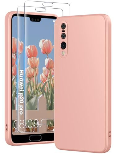 PuyaTeya Funda 3 en 1 para Huawei P20 Pro, con 2 unidades de cristal templado 9H Premium Liquid Silicona, con 4 capas resistentes a los golpes, resistente a la abrasión, suave forro de microfibra