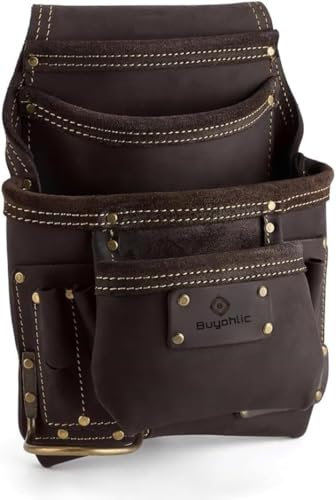 Buyohlic Leather Tool Bag Pouch for Drywall Contractors, Oil-Tanned Belt Pouches with Hammer Loop, Tool Organizer
