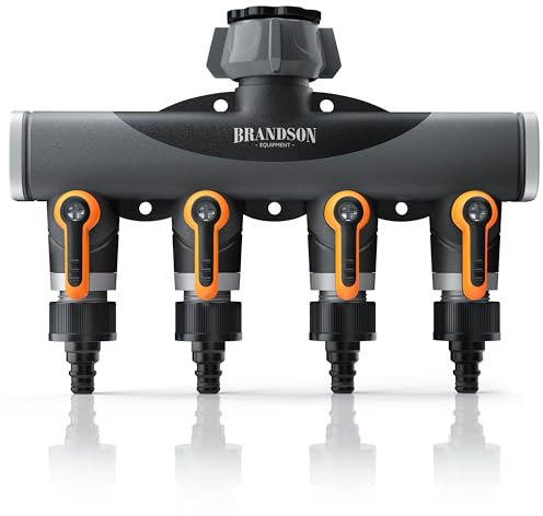Brandson Distributore d'Acqua a 4 Vie Splitter per Tubo da Giardino, 3/4 Pollici e 1/2 Pollici, con Adattatore per Rubinetto per Irrigazione Giardino, Connettore per Tubo da Giardino Connettore a Y