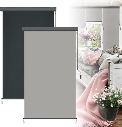 NAIZY Verdunkelungsrollo 180x250 cm Außenrollo mit Markisenkurbeln Senkrechtmarkise für Fenster & Balkon & Terrasse, Rollos UV-Schutz Sichtschutz Vertikalmarkise Wandhalterung, Anthrazit