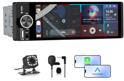 Hexinex Autoradio 1 DIN Écran Tactile HD 6,36, CarPlay & Android Auto sans Fil, Bluetooth 5.0, FM, USB Type-C, Commande Vocale, Caméra de Recul