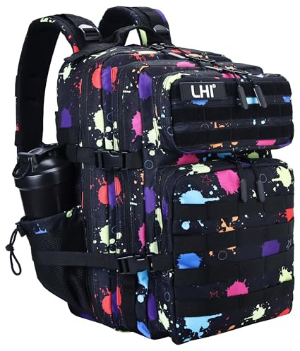 LHI Militärischer taktischer Rucksack für Damen und Herren, 45 l, groß, wasserdicht, für Schule, Wandern, Trekking, Jagd, fluoreszierende Tarnung