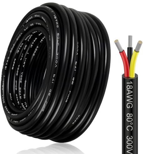 18 AWG Elektrokabel 3×0,75 mm², 3-adriges Verlängerungskabel, flexibles 5V/12V/24V weich Stromkabel, verzinntes Kupferkabel, hohe Temperaturbeständigkeit, 10 Meter / 32,8 ft
