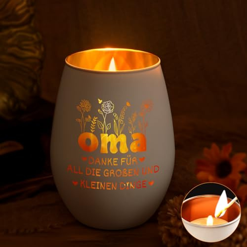 Joymaking Windlichter mit Gravur für Oma, Oma Geschenk, Personalisierte Geschenke für Oma Weihnachten Geburtstag, Kerzenhalter Weiß