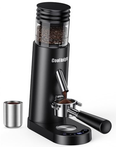 COOL KNIGHT Rechargeable Conical Burr Coffee Grinder, 60 Grind Settings & 5–98 Level Timer, Espresso Grinder with Bellows Hopper and Portafilter Holder, Easy to Clean