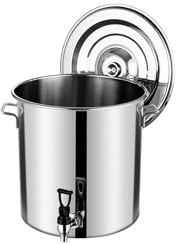 65L Stainless Steel Soup Pot with Lid and Tap, Large Capacity Stockpot with Soft-Touch Handles, Ideal for Transporting Wine, Oil, Milk, and Liquids