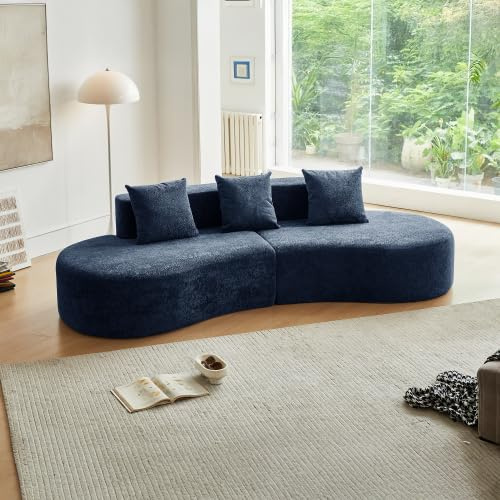 dowowdo Moderne Ecksofa mit Bogenform, 3-Sitzer in Blau, Samt Bezug, Modern & Gemütlich, für Wohnzimmer, Einfache Montage und komprimierte Lieferung