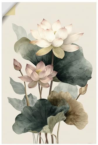 ARTLAND Wanddeko Wandtattoo selbstklebende Vinylfolie aesthetic room decor Blumen Seerose Lotus Boho Deko U5XV