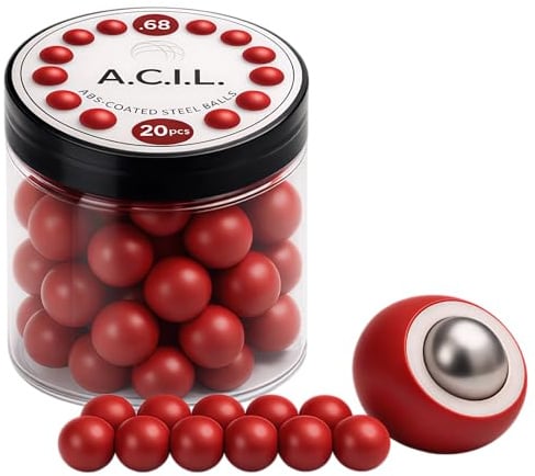 ABS-Coated Steel Balls .68 Cal – 10 Grams Solid Precision Rounds for Paintball, RAM & Home Defense – Durable Reusable Hard Nylon Shell Projectiles – 20 Pieces