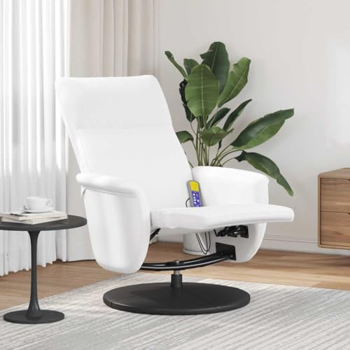 Solivagant Fauteuil inclinable de Massage Repose-Pieds Blanc Similicuir,(22.7 KG)