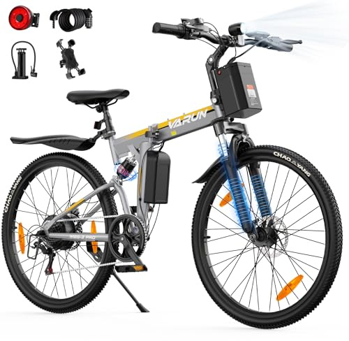 VARUN E-Bike Klapprad 26 Zoll mit Vollfederung, 48V Akku, 80 km Reichweite | 7-Gang, LCD mit 5 PAS, Elektrofahrrad für Herren Damen für Pendler & Gelände