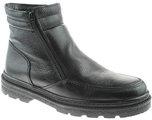 Roamers CALLUM Mens Twin Zip Leather Warm Ankle Boots Black