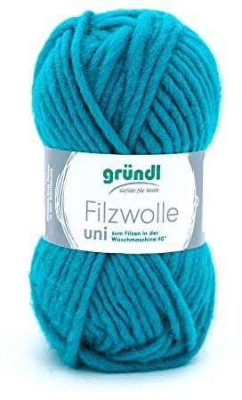 Gründl Filzwolle uni Wolle zum Filzen 1 x 50 g, Türkisgrün | Stricken und Häkeln, Garn aus 100 % Schurwolle, 50 g / 50 m, Nadelstärke: 8 - 9, 50 g)