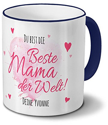 printplanet Tasse mit Namen Yvonne - Motiv Du bist die Beste Mama der Welt - Namenstasse, Kaffeebecher, Mug, Becher, Kaffeetasse - Farbe Blau