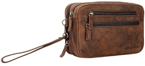 STILORD 'Nero' Handgelenktasche Herren Leder mit Doppelkammer Vintage Handtasche Clutch für 8,4 Zoll Tablets ideal für Reisen Festival Herrenhandtasche echtes Leder, Farbe:sepia - braun