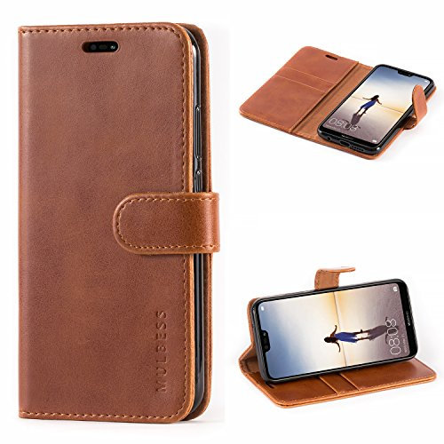 Mulbess Handyhülle für Huawei P20 Lite, Vintage Flip Case, Braun, Kunstleder, TPU, Magnetisch, Ständer, Kartenschlitz