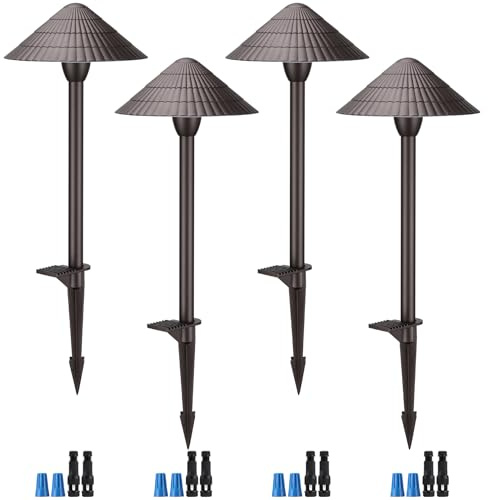 LEONLITE Landskapsbelysning med låg spänning, 3 W 12 V gångstigsbelysning med sladd, IP65 vattentät lampa för gårdsgräsmatta, ETL-listad, brons aluminiumhölje, 3 000 K varmt vit, paket med 4