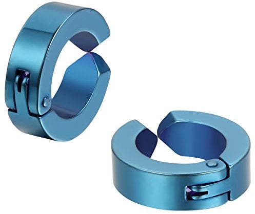 JewelryWe Schmuck 2x Creolen Edelstahl ohne Loch Fake Ohrstecker Ohrclips Klappcreolen Huggie 4mm, Blau