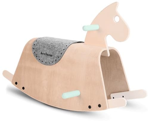 Beeloom - Caballito balancín para bebe de madera natural (diseño caballo mecedora, juguete para equilibrio por niños), 73x36x45 cm, color Verde