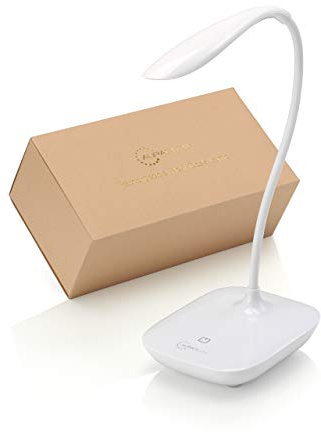 Auraglow Rechargeable Gooseneck Desk Lamp White, Touch Dimmable, 1 Pack | Wireless flexible reading light, USB charge, 3 to 4 hour full charge, for home office, work, study and bedside