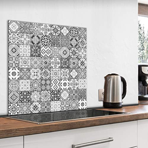 murando Glass Splashback for Kitchen Backsplash Cooker Protector Tempered Glass Decorative Wall Art Panel Heat Resistant Graphic 60x60 cm / 24x24 Tiles Mosaic f-B-0288-aq-a