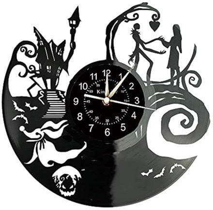 Smotly Vinyl Wanduhr, eine große Wanduhr mit einem Alptraum Thema vor Weihnachten, handgefertigte Wanduhr kreatives Geschenk.