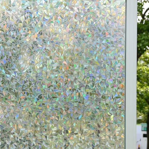 WAENLIR 3D Regenbogen Fensterfolie Ohne Klebstoffe Sichtschutzfolie Anti UV Regenbogeneffekt Dekorfolie 44.5cm X300CM